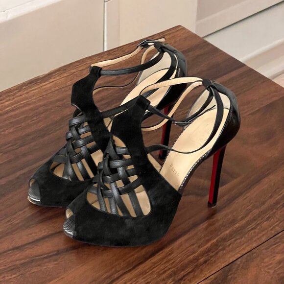 Christian Louboutin Shoes - Christian Louboutin Black Suede and Patent Leather Heels 39